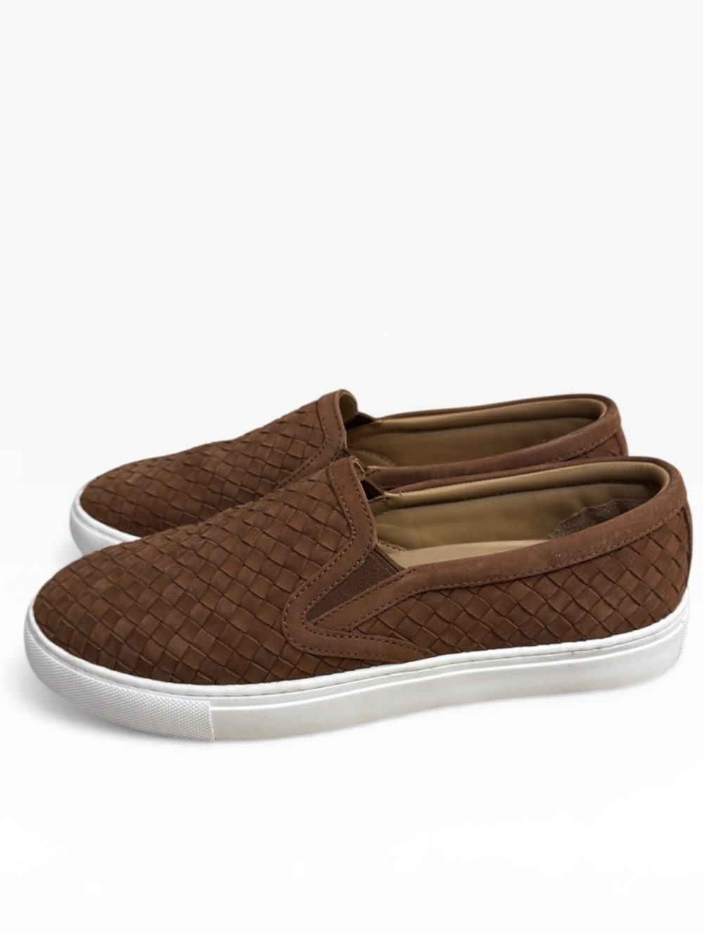 Quince Brown Handwoven Leather Slip On Sneakers Casual Shoes Womens US 9